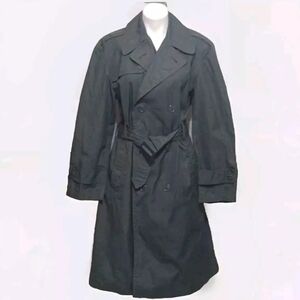 Vintage Army Green Belted Trench Coat Small 38 Double Breasted Military Classic